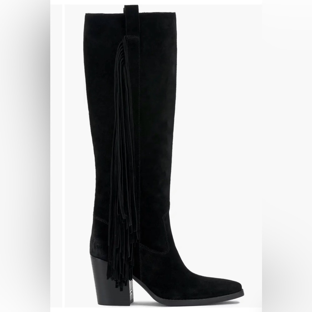 Vince Camuto Black Over the Knee Boots with Fringe